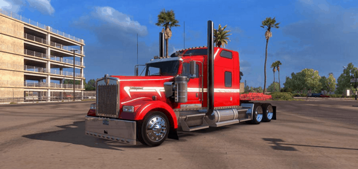 Kenworth W900 Custom Red with White Stripe Skin mod - American Truck ...